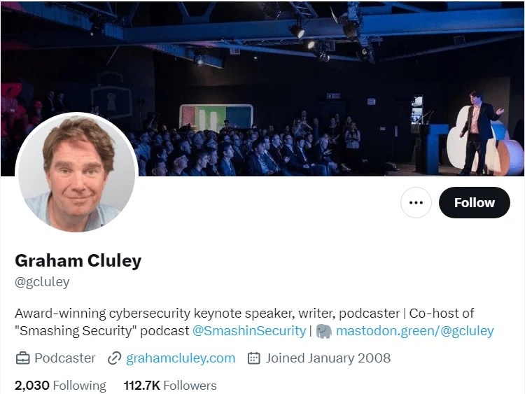 Graham Cluley (X) profile