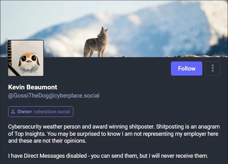 Kevin Beaumont Mastodon profile