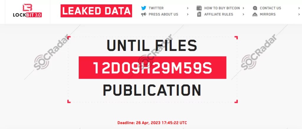 LockBit discloses its victims on its leak site and sets a deadline for the ransom.